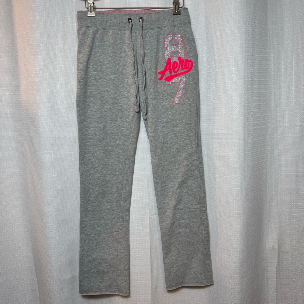 Aeropostale Gray Pink Logo Sweatpants Athleisure Lounge Joggers Y2K Size M